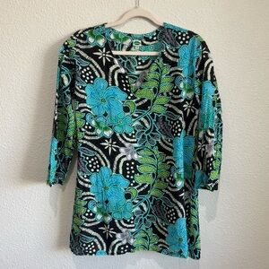 Dolma Womens Medium Havanna Tunic Floral Tropical Cotton‎ Airy Casual Boho Vneck